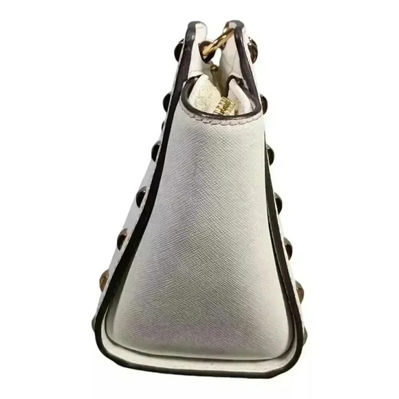 Michael Kors Selma Studded Shoulder Crossbody White Leather Gold Small - Picture 6 of 10